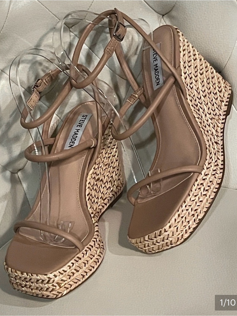 Steve Madden Platform Wedge Sandals Nude Tan Size 8 Beautiful - Picture 1 of 8